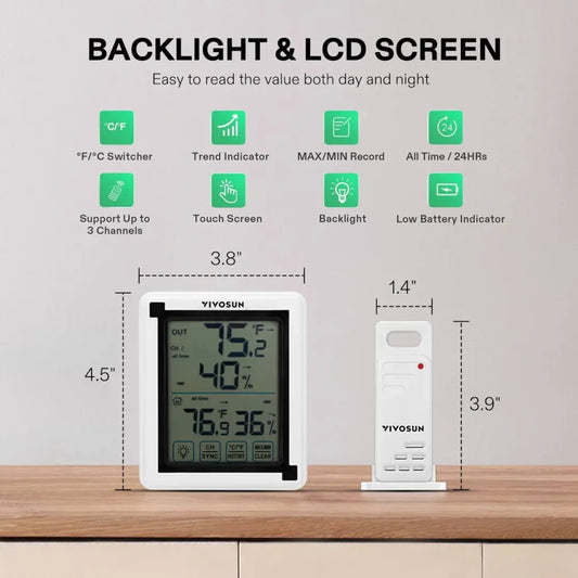 VIVOSUN Wireless Thermometer and Hygrometer - Default Title - DiscountHydro.com - 43.99 - Environment Control, Environment Control > Thermometers & Hygrometers, Vivosun
