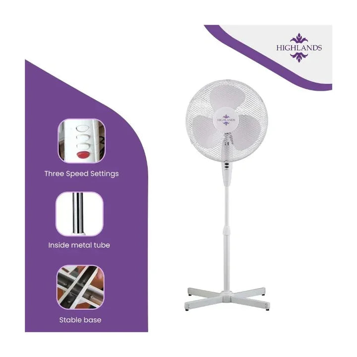 Highland Pedestal Portable Stand Fan 406mm (16") - 3 Speed - 50 Watt