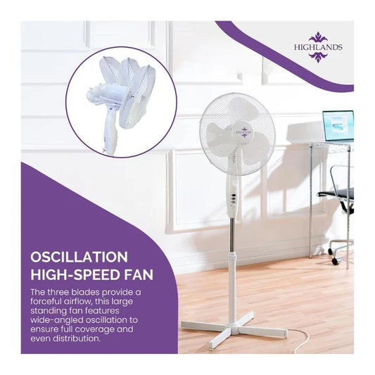 Highland Pedestal Portable Stand Fan 406mm (16") - 3 Speed - 50 Watt