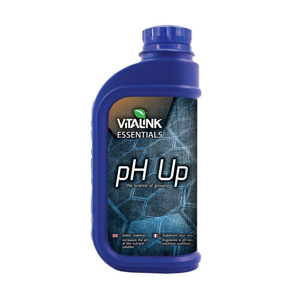 Bottle of VitalNK Essentials pH Up water stabiliser for hydroponic nutrient solutions.