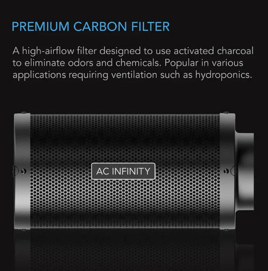 AC Infinity Carbon Filters A high-airflow duct filter designed to eliminate odours and chemicals, utilizing a premium-grade