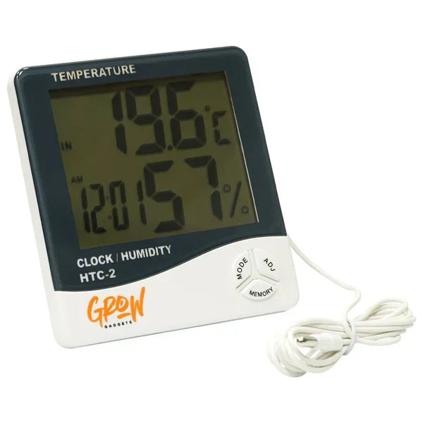A digital hygrometer and thermometer with probe, giving accurate temperature and humidity readings to help you keep your