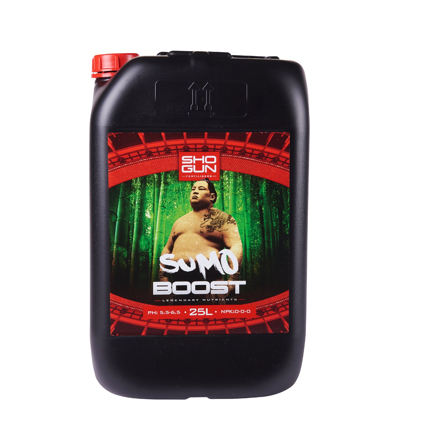 Black container labeled 'Sumo Boost' with a red and green design on a white background