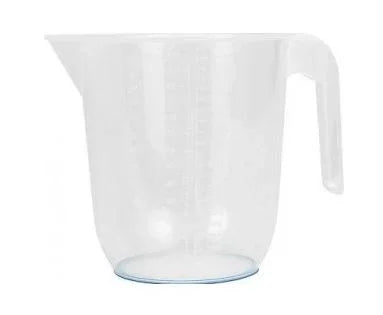 This plastic measuring jug is available in a choice of sizes Small plastic measuring jug 0.5L Medium plastic measuring jug