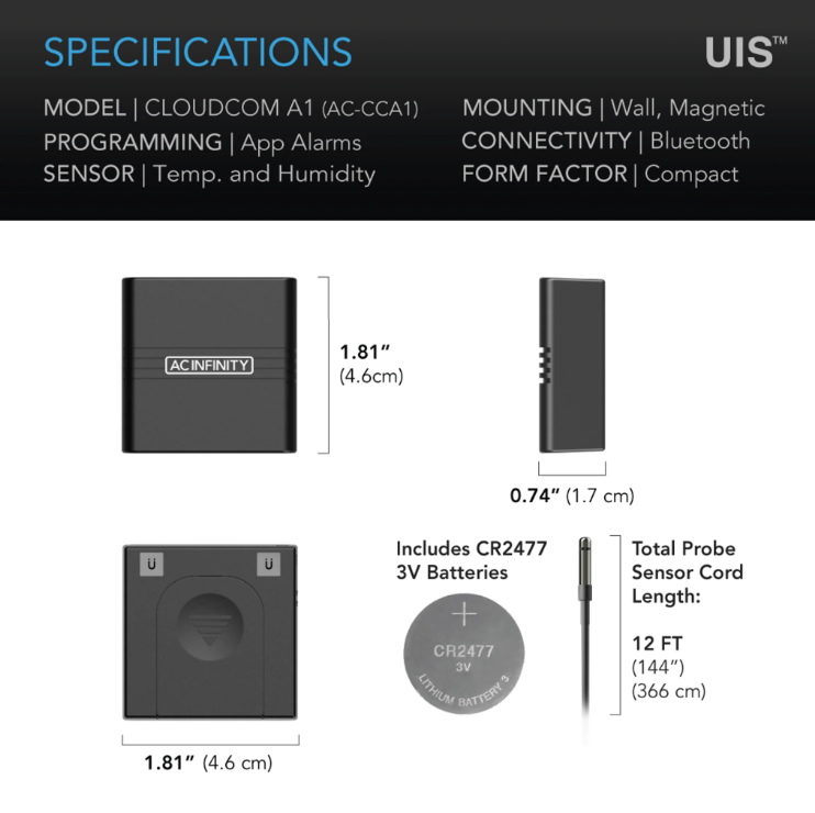 AC Infinity - Cloudcom A1 - Default Title - DiscountHydro.com - 20.99 - AC Infinity, Environment Control > Environment Controllers, Environment Control > Thermometers & Hygrometers