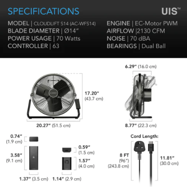 Cloudlift Fans - 12 inch = 3070 m3/hour - DiscountHydro.com - 178.00 - AC Infinity, Fans & Filters > Circulations Fans