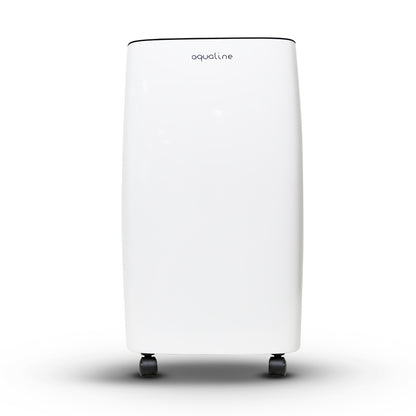 White dehumidifier with 'aqualine' branding on a white background