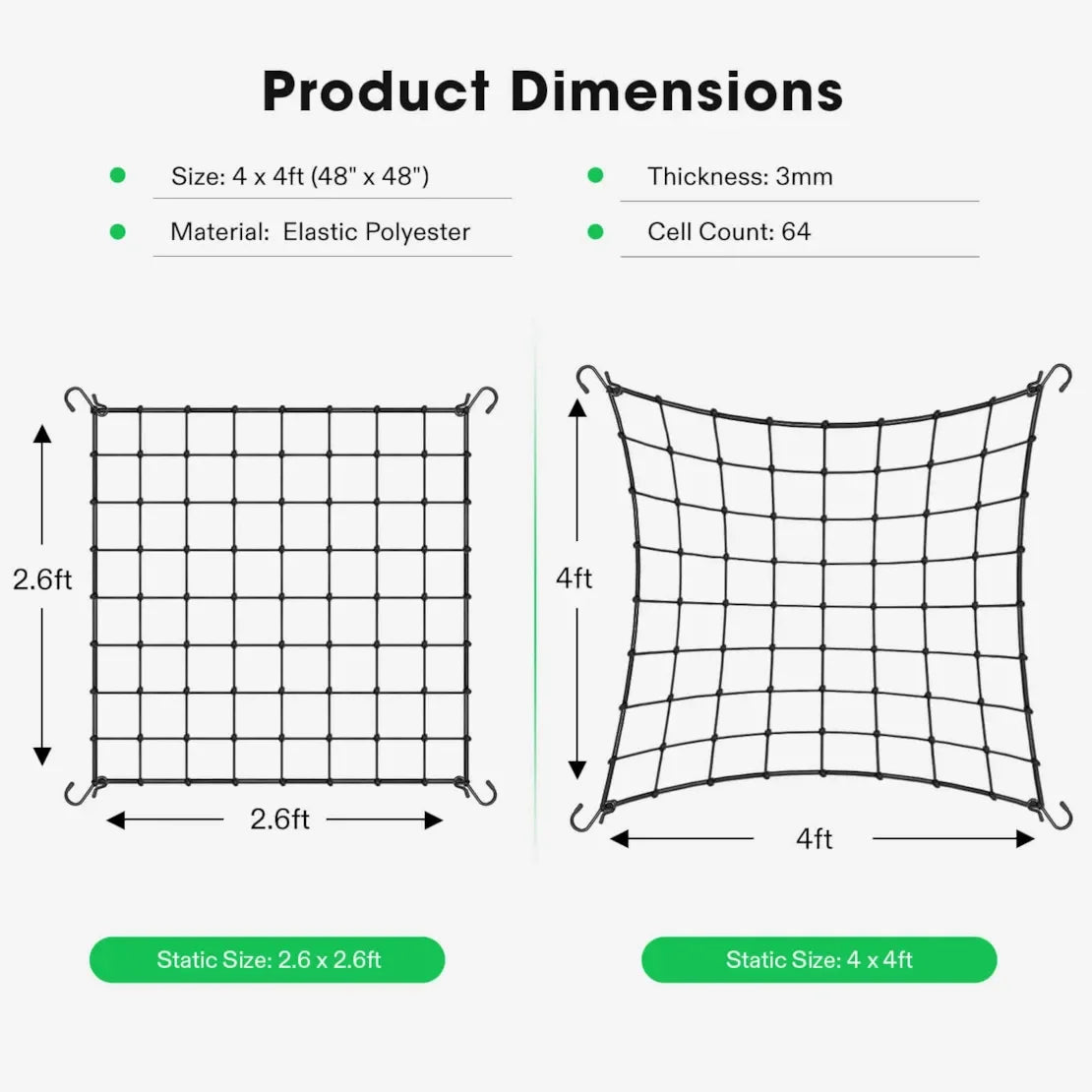 Trellis Netting - 0.6M x 1.2M (2ft x 4ft) With 4 Hooks - DiscountHydro.com - 9.99 - Tools and Accessories, Tools and Accessories > Plant Supports, Vivosun