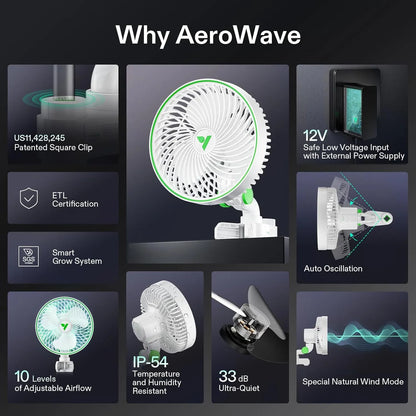 VIVOSUN AeroWave E6 WHITE 6″ EC Clip Fan – TWIN Pack