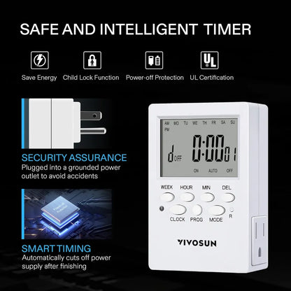 VIVOSUN 7 Day Digital Timer with Dual Outlet - Default Title - DiscountHydro.com - 19.00 - Lighting > Timers & Controllers, Vivosun