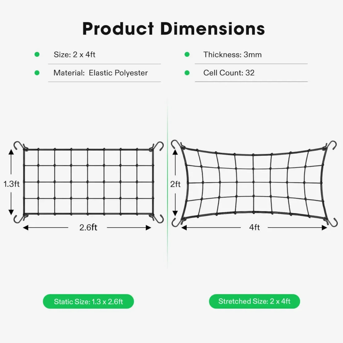 Trellis Netting - 0.6M x 1.2M (2ft x 4ft) With 4 Hooks - DiscountHydro.com - 9.99 - Tools and Accessories, Tools and Accessories > Plant Supports, Vivosun