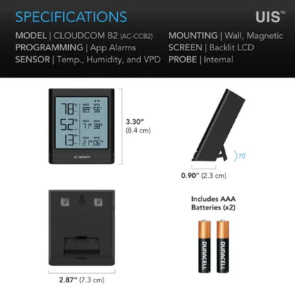 Cloudcom B Series, Smart Thermo-Hygrometer With Data App A smart sensor designed to give accurate temp, humidity, and VPD