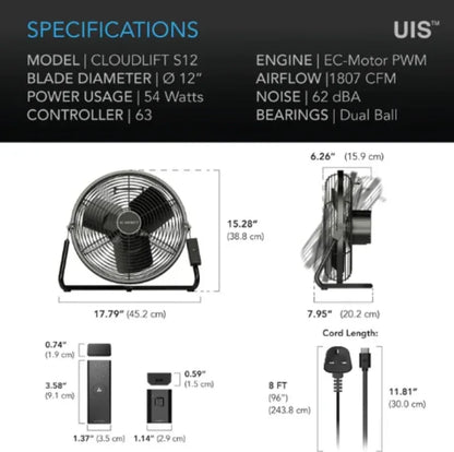 Cloudlift Fans - 12 inch = 3070 m3/hour - DiscountHydro.com - 178.00 - AC Infinity, Fans & Filters > Circulations Fans