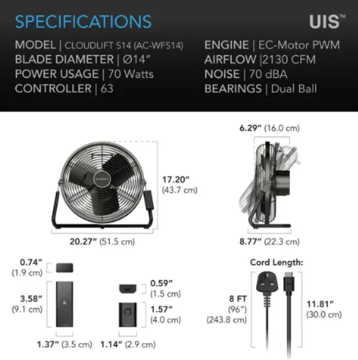 Cloudlift Fans - 12 inch = 3070 m3/hour - DiscountHydro.com - 178.00 - AC Infinity, Fans & Filters > Circulations Fans