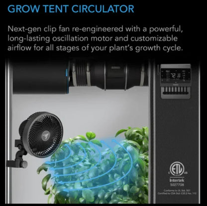 Cloudray Series, Ultra-Compact Grow Tent Clip Fan with Long-Life EC Motor, 10-Level Dynamic Fan Speeds, 10-Level Auto