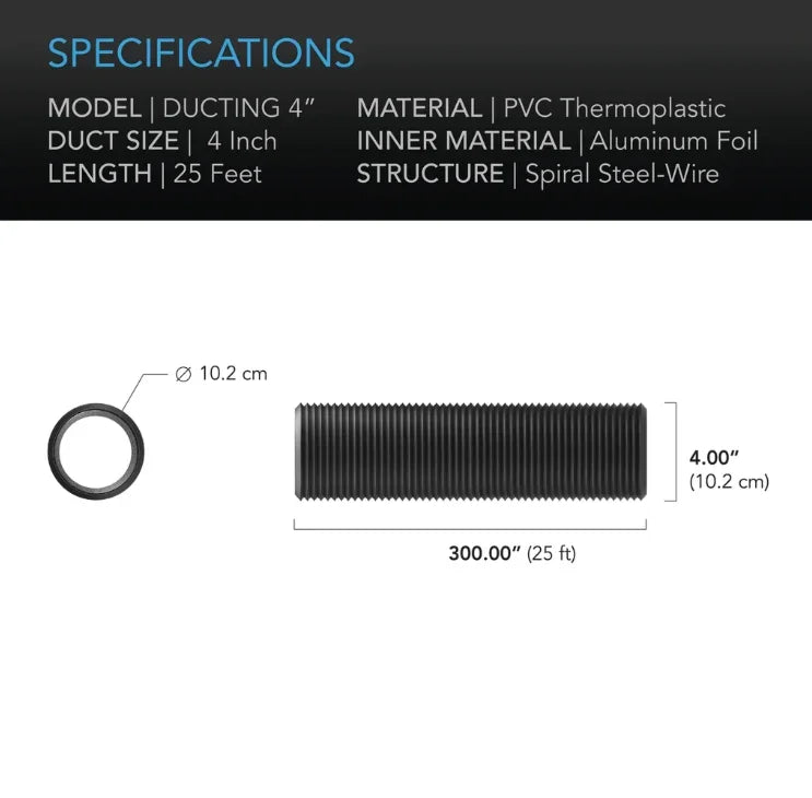 Ac Infinity, Flexible Four-Layer Ducting Designed for ventilation applications including HVAC, dryer, grow rooms and tents.
