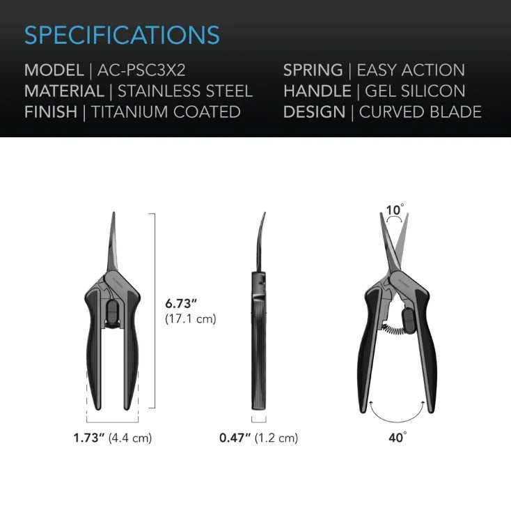AC Infinity Harvest Tools Straight Pruning Shears A micro-tip shear designed for fine trimming, quick snips, and shaping