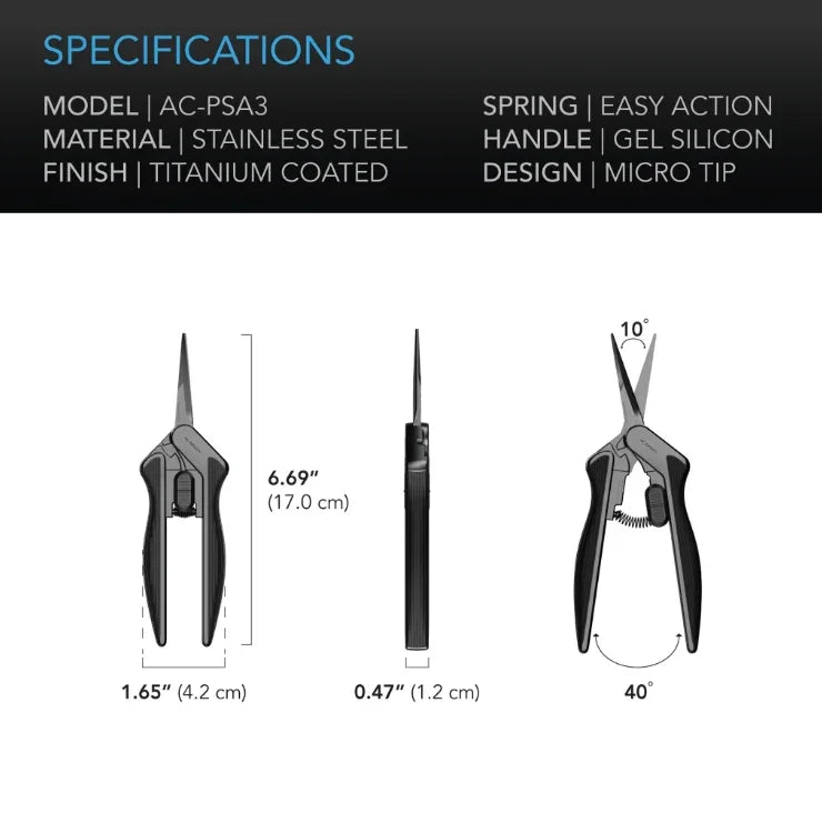 AC Infinity Harvest Tools Straight Pruning Shears A micro-tip shear designed for fine trimming, quick snips, and shaping