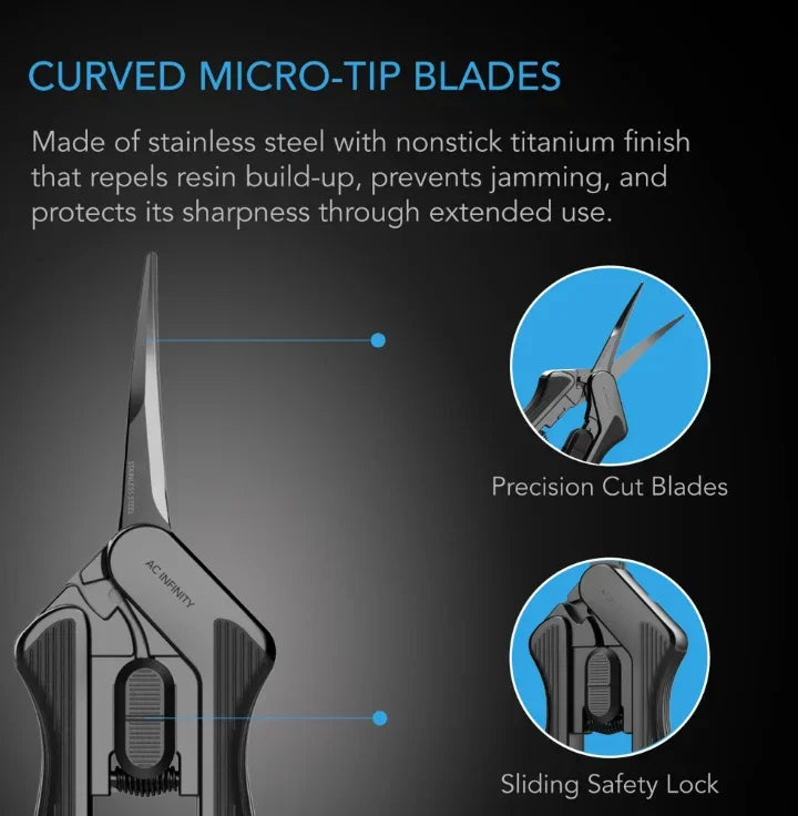AC Infinity Harvest Tools Straight Pruning Shears A micro-tip shear designed for fine trimming, quick snips, and shaping