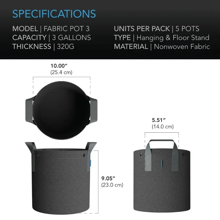 Heavy Duty Reusable Fabric Pots (5 Pack) Reusable garden grow bags designed to improve plant growth by air pruning roots and