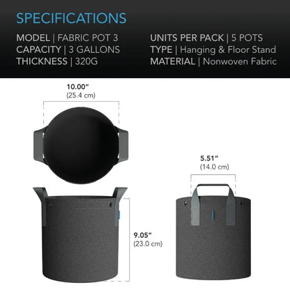 Heavy Duty Reusable Fabric Pots (5 Pack) Reusable garden grow bags designed to improve plant growth by air pruning roots and