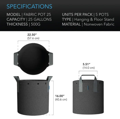 Heavy Duty Reusable Fabric Pots (5 Pack) Reusable garden grow bags designed to improve plant growth by air pruning roots and