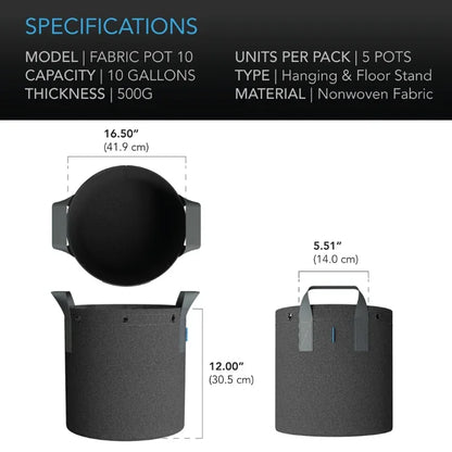 Heavy Duty Reusable Fabric Pots (5 Pack) Reusable garden grow bags designed to improve plant growth by air pruning roots and