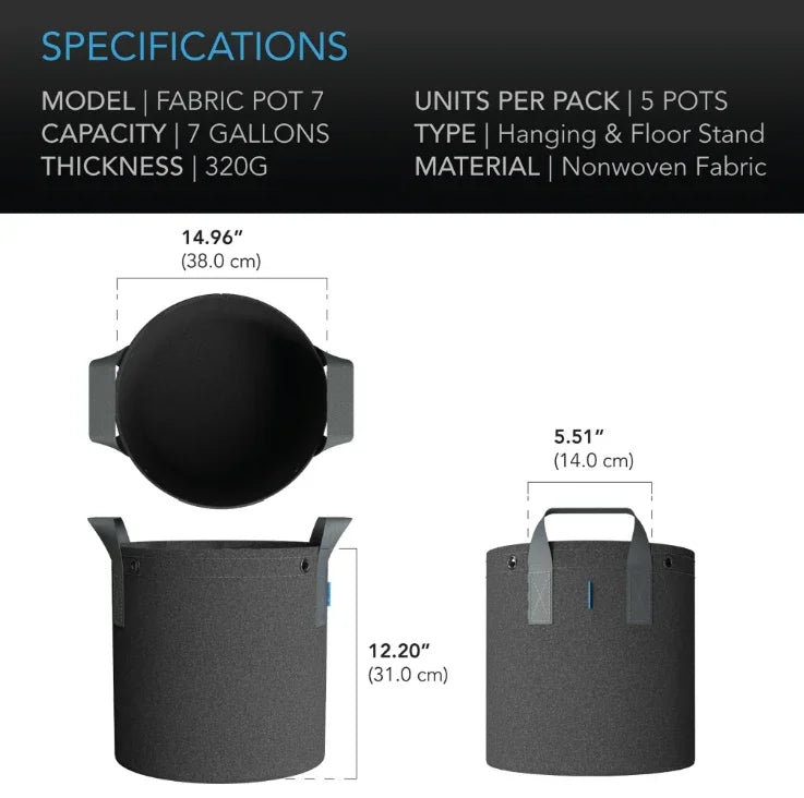 Heavy Duty Reusable Fabric Pots (5 Pack) Reusable garden grow bags designed to improve plant growth by air pruning roots and