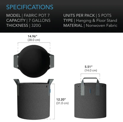 Heavy Duty Reusable Fabric Pots (5 Pack) Reusable garden grow bags designed to improve plant growth by air pruning roots and