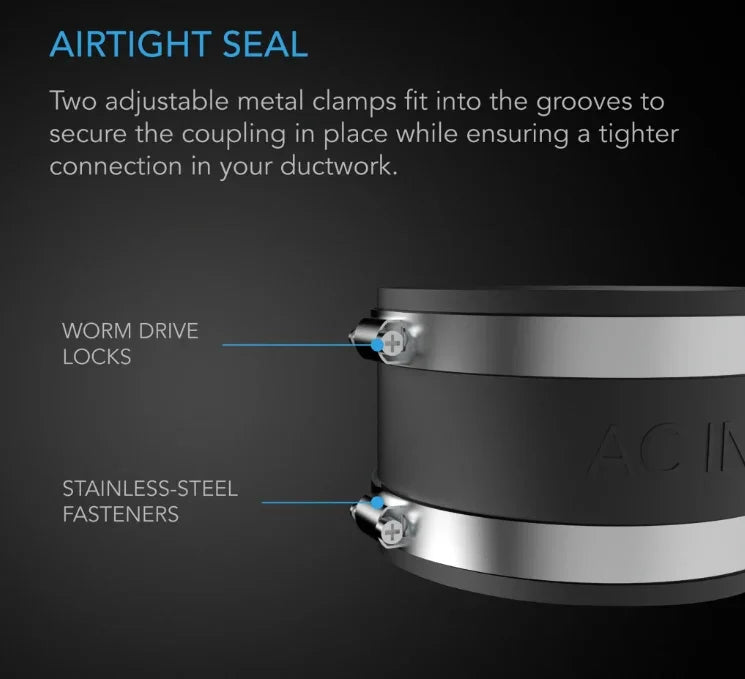 Noise Reduction Clamp, Duct Coupler with Stainless Steel Clamps 4 inch 6 inch 8 inch Rubber pipe coupling designed to