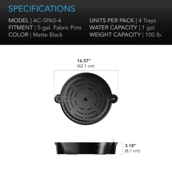 Self-Watering Fabric Pot Base, 4 Pack Potted plant stand features a patented design that delivers water to fabric pots