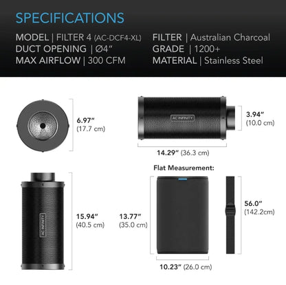 AC Infinity XL Carbon Filters A high-airflow inline duct filter designed to eliminate odours and chemicals, most used in