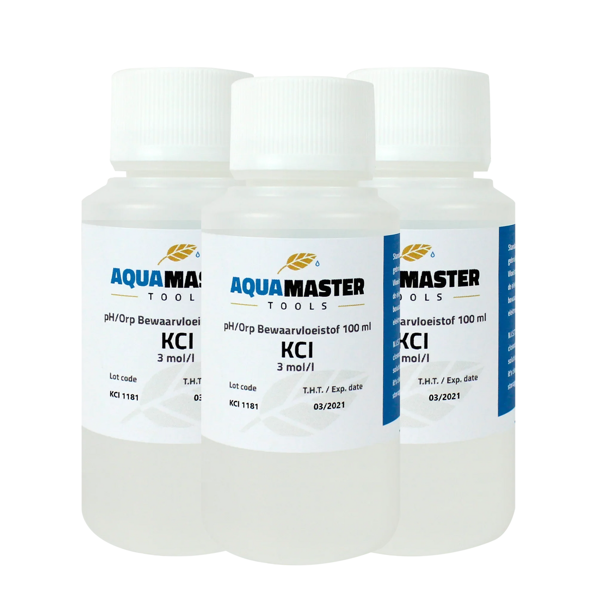 Aqua Master KCL Storage Solution – 100ml Traceable to NIST standard. Close immediately after use. Store between 15-25 °C. Do