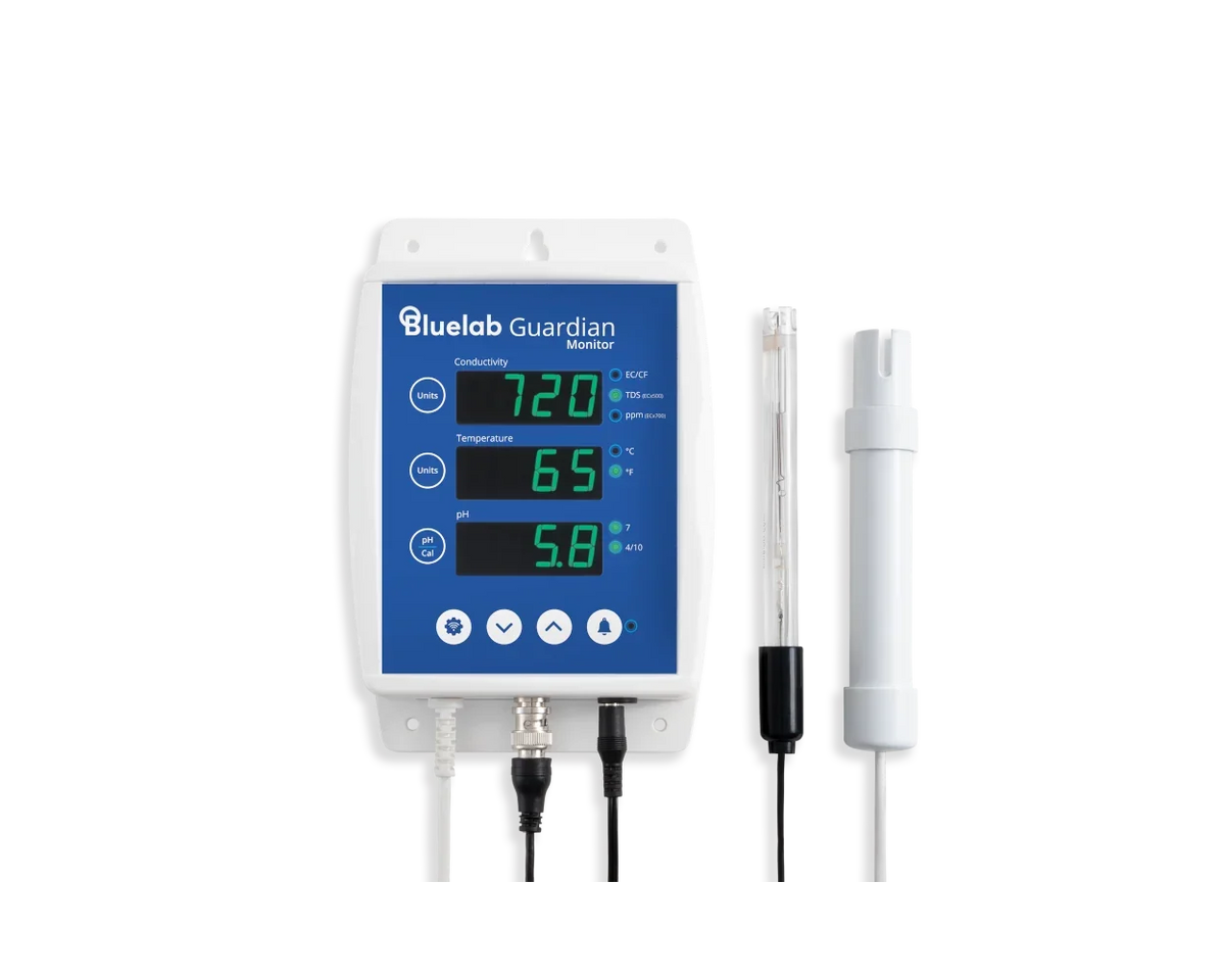 Bluelab Guardian Monitor Wi-Fi For monitoring a reservoir pH, conductivity and temperature with alerts to a phone when using