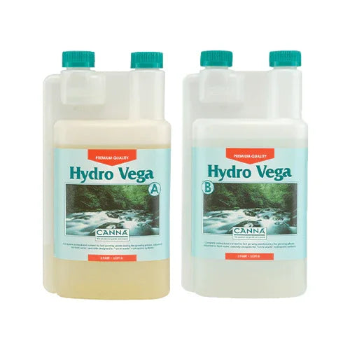 Two bottles of Canna Hydro Vega A and B hydroponic nutrients
