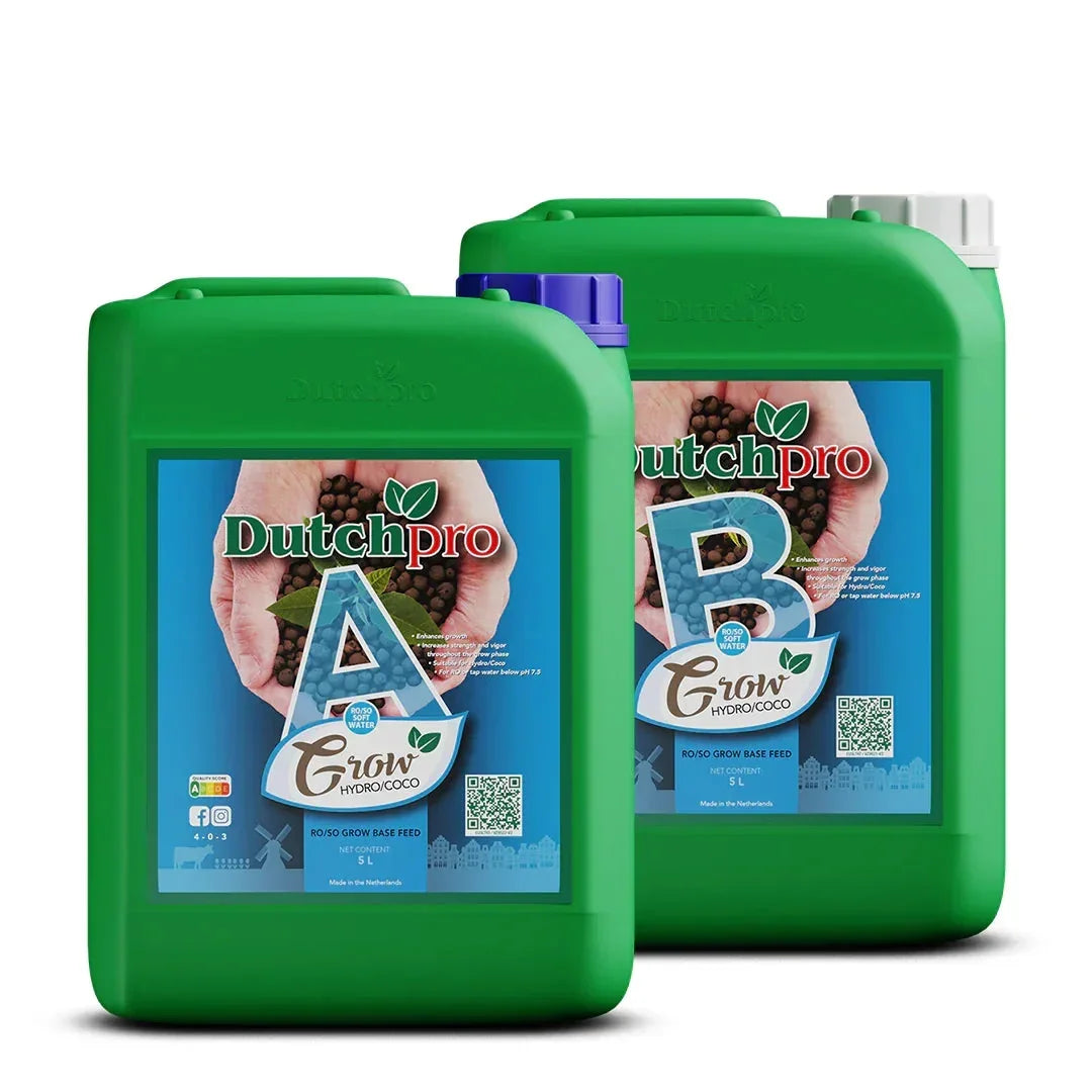 DutchPro Hydro/Coco Grow A + B Soft Water Hydro/Coco base feeds for your most intense yield! Tailored specifically for