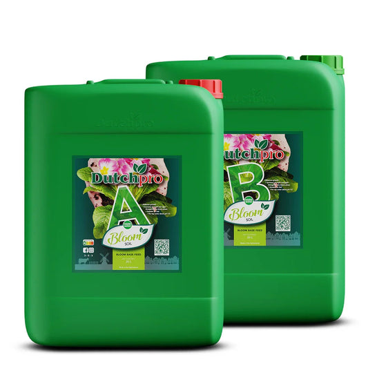DutchPro Soil Bloom A+B Hard Water Soil base feeds for your most intense yield! Tailored specifically for soil, our A+B Grow