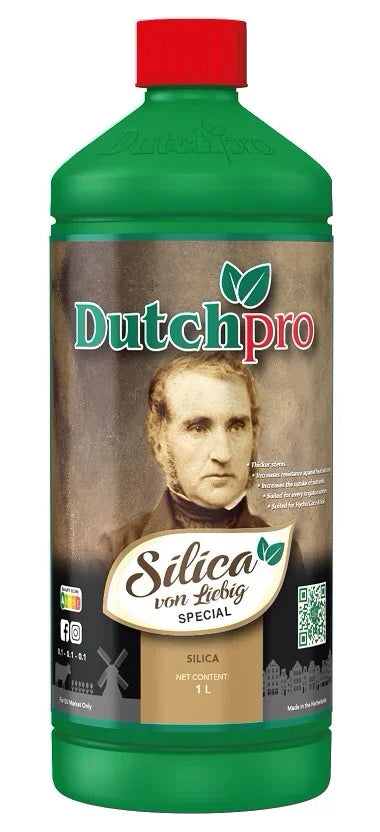 Dutch Pro Silica Von Liebig is a silicon-based additive that strengthens cell walls, helping plants build sturdier stems and