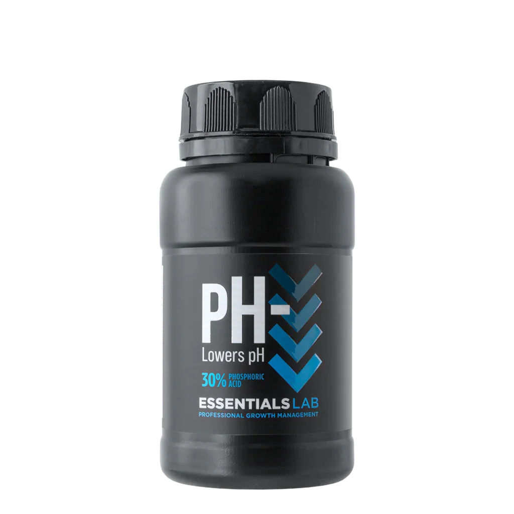 Essentials LAB 30% pH- is an acid solution (30% phosphoric acid) which can be used in small, controlled doses to lower the