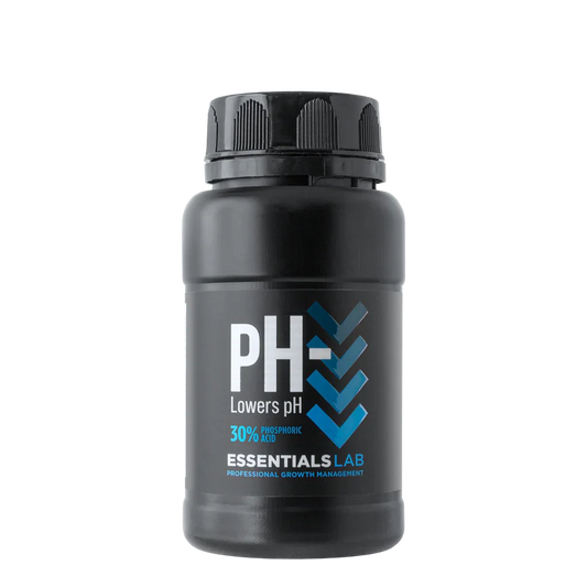 Essentials LAB 30% pH- is an acid solution (30% phosphoric acid) which can be used in small, controlled doses to lower the