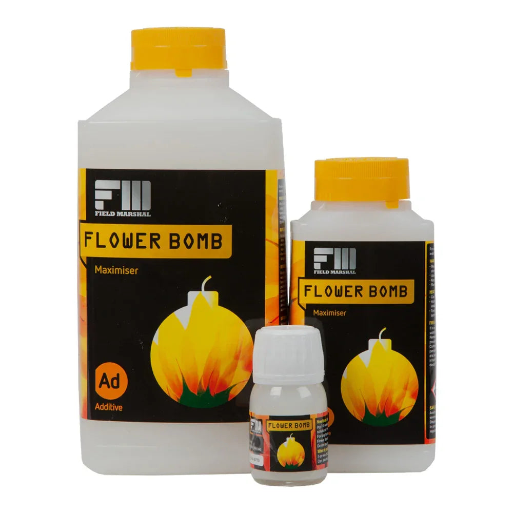 Flower Bomb Maximiser Additive promotes extraordinary flower formation in the latter stages of the bloom period. It
