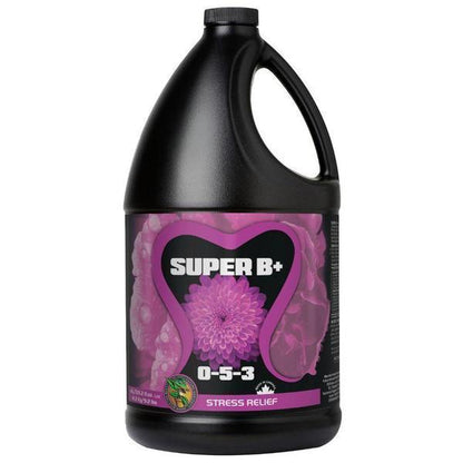 Bottle of Super B+ 0-5-3 stress relief hydroponic nutrient for plants