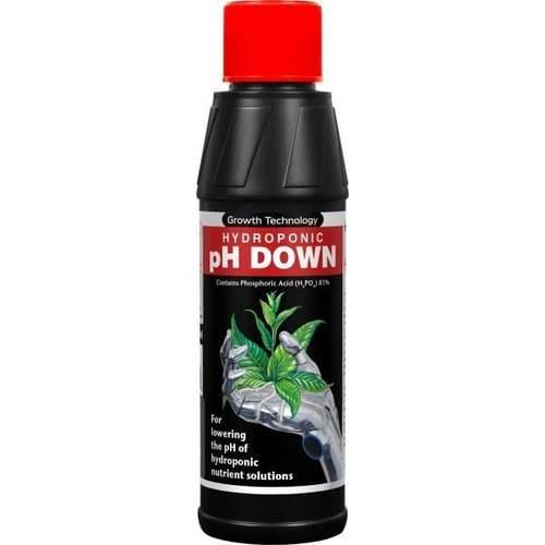 Growth Technology pH Down is a stable solution of 81% phosphoric acid. It is used to lower the pH of your nutrient solution.