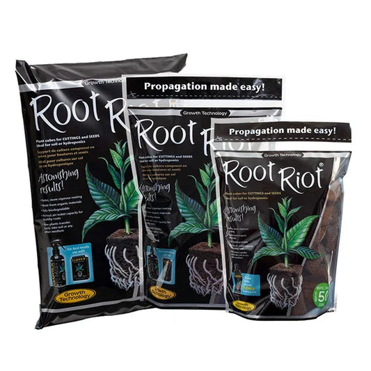 Growth Technology Root Riot are peat-based cubes which have the ideal structure to create the right air and moisture levels