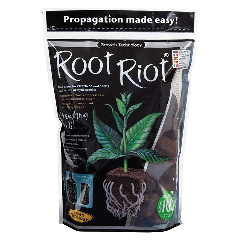 Growth Technology Root Riot are peat-based cubes which have the ideal structure to create the right air and moisture levels