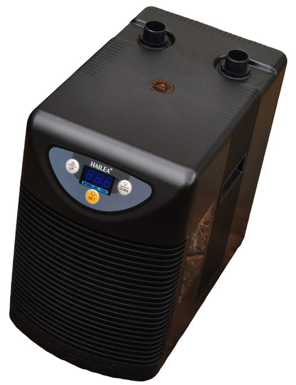 Charles Austen HC Series water chiller with digital display and anti-corrosive titanium evaporator for hydroponic and aquatic systems.
