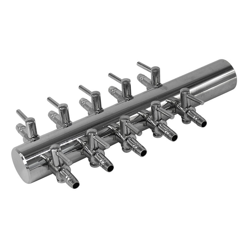 Chrome metal tool organizer with multiple slots on a white background