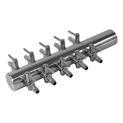 Chrome metal tool organizer with multiple slots on a white background