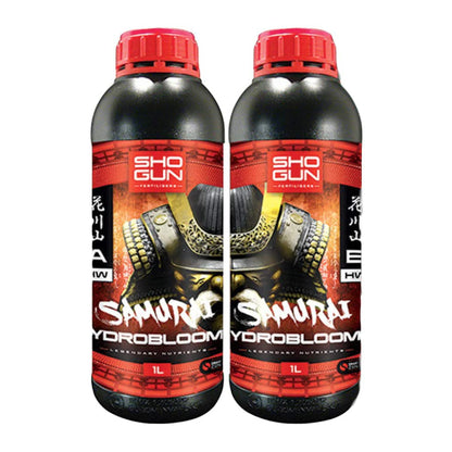 Two bottles of Sho Gun Samurai HydroBloom on a white background