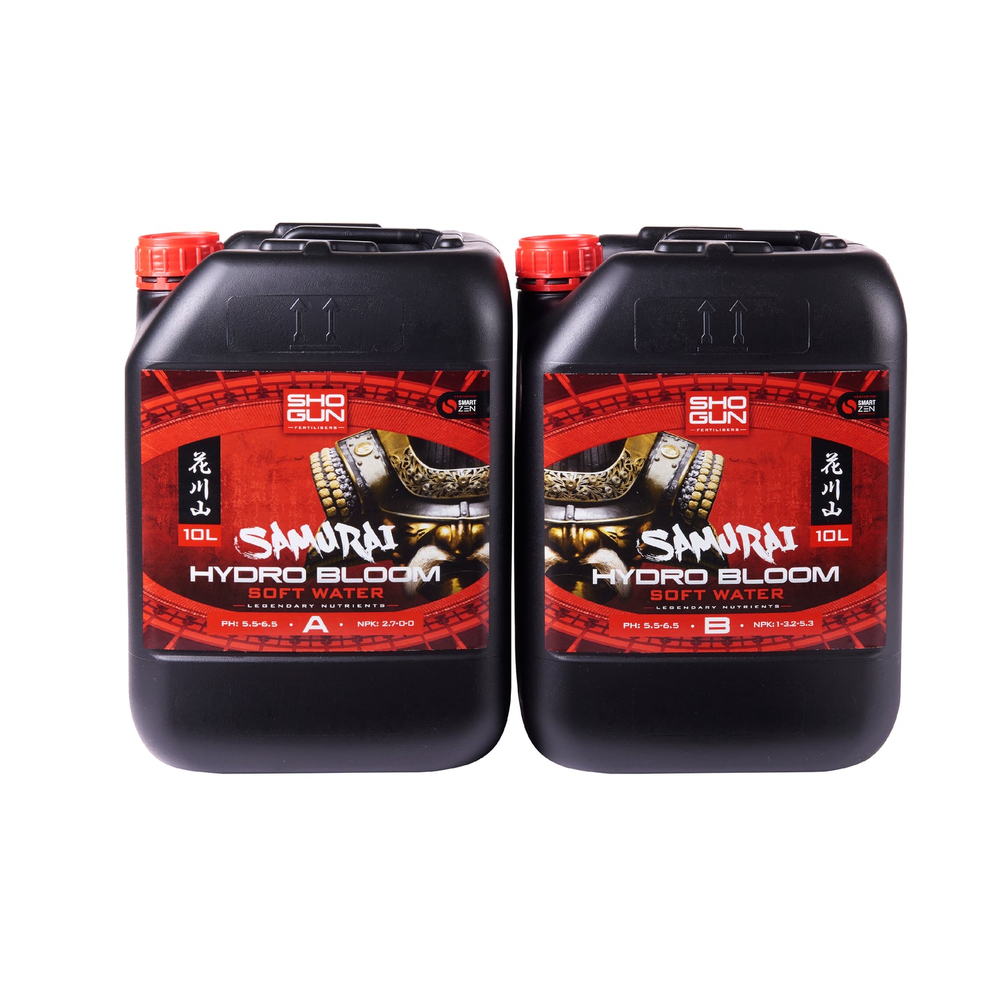 Two black containers of Samurai Hydro Bloom on a white background